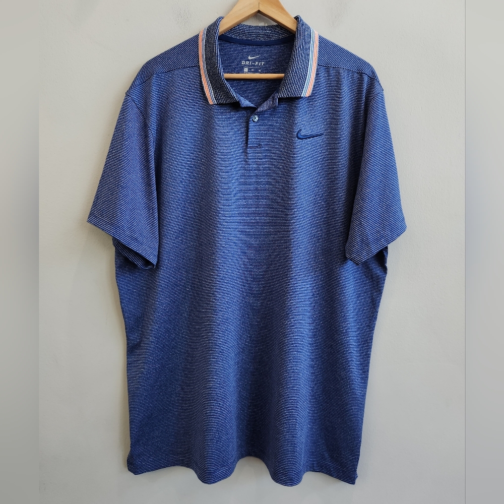 Nike Dri-Fit Vapor Control Stripe Short Sleeve Blue Golf Polo Shirt Men's XL